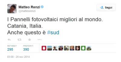 Il tweet di Renzi sul fotovoltaico