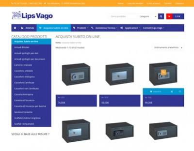 Una schermata della sezione e-commerce del nuovo sito Lips Vago