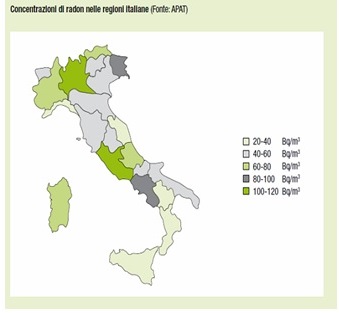 Concentrazioni Radon in Italia